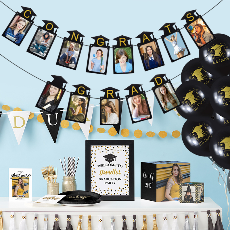 Graduation Balloons Banner Acrylic Cake Topper Disposable Tableware Congratulation Graduation Party Decorations Class Of