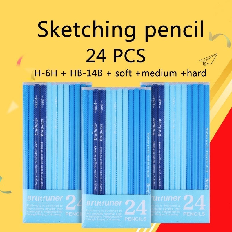 24 Uds mejor dibujo lápiz H-6H HB-14B grafito lápices de madera , conjunto de lápiz para dibujar estudiante de arte suministros