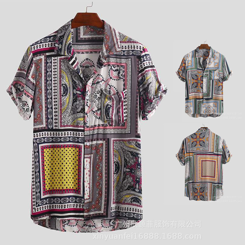 Arrivals Casual Print T-Shirt Men Short Sleeve Button Tops Loose Men Summer Beach Surfing Hawaiian Shirt M-3XL