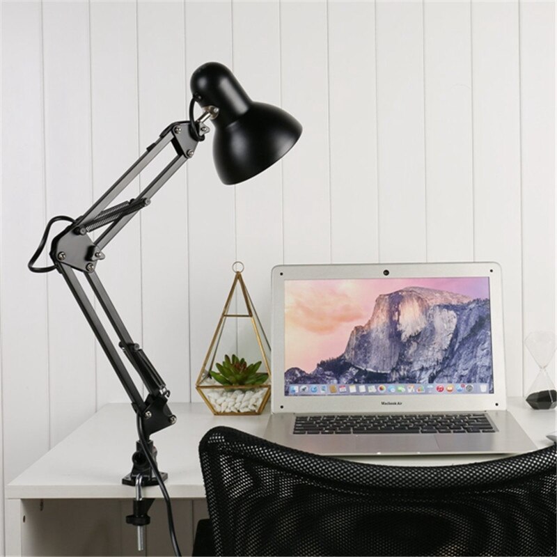 Mrosaa Flexibele Swing Arm Clamp Mount Lamp Kantoor Studio Home E27/E26 Lamp Tafel Zwart Bureaulamp AC85-265V Led lamp Lampen