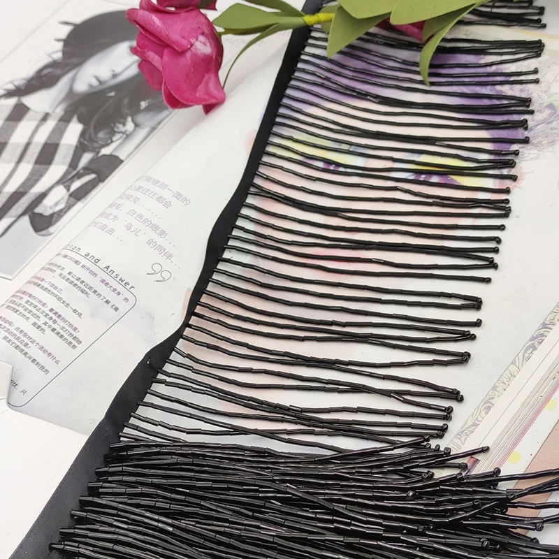 10CM Wide Gold Sliver Black Bead Tube Tassel Lace Trim For Clothes Wedding And Evening Dress Curtains Decoration Accessories