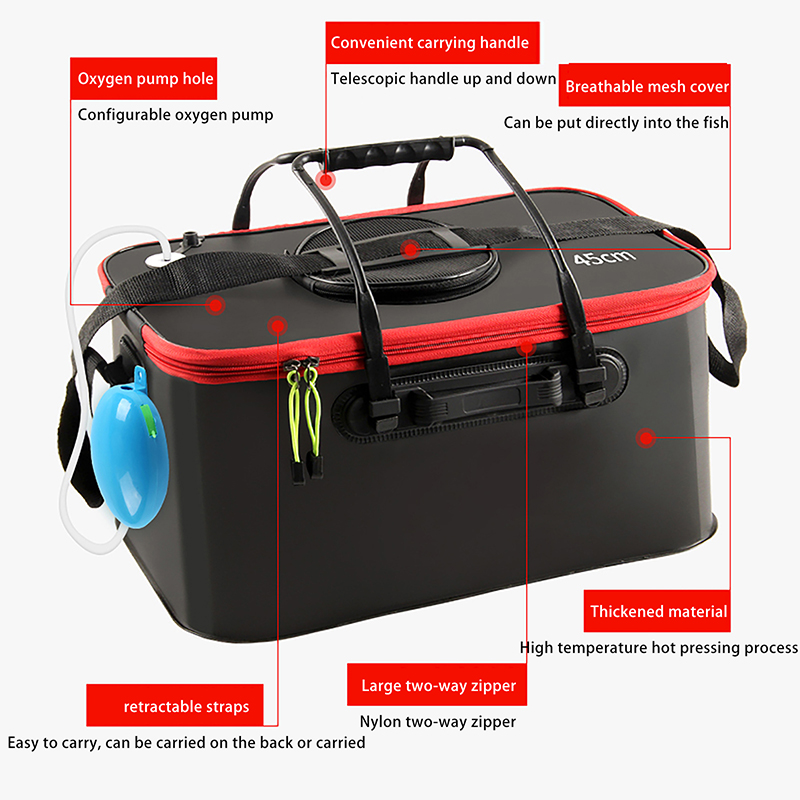 Cubo de pesca plegable, cubo para peces vivos, cubo de pesca portátil multifuncional, caja de pescado, mochila gruesa EVA, caja de pesca