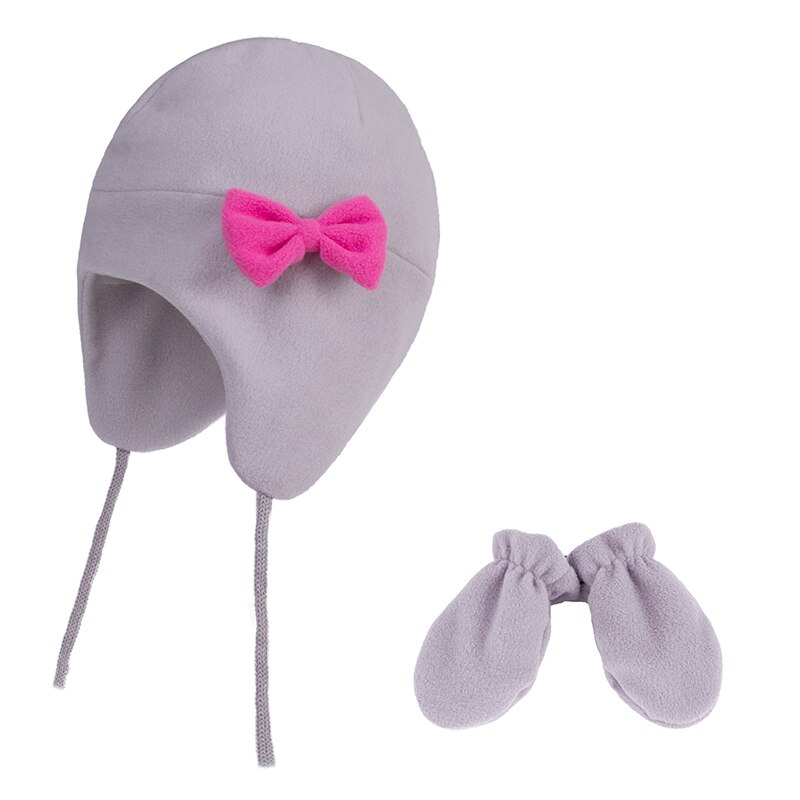 Tytön hattu hanskat setti talvi korvaläppä pipo lasten jousi fleece syksyn lämmin hiihtotarvike vauvan taaperot ulkoiluun: Harmaa / 48-50cm 2-4 vuotta
