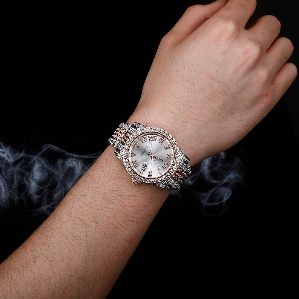 Alliceonyou Goud Zilver Kleur Zirconia Horloges Hip Hop Mode Diamanten Armband Roestvrij Staal Voor
