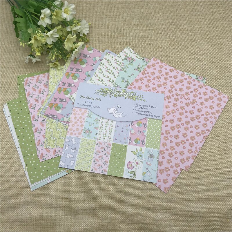 24 feuilles 6 "X 6" le chat fou à motifs papier Scrapbooking paquet de papier à la main artisanat papier artisanat fond pad