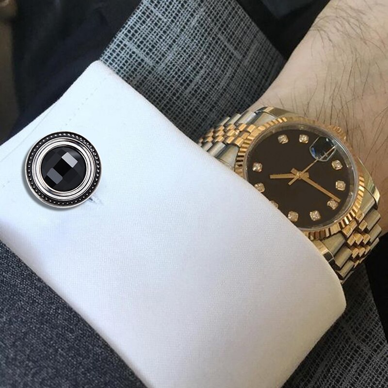 Hawson cristal abotoaduras e parafusos conjuntos para camisas de smoking masculino com caixa de presente-um par abotoaduras com 6 pces studs