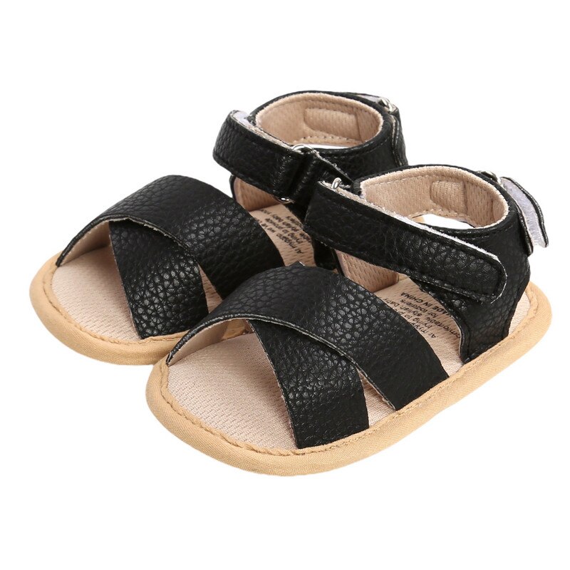 Sandalias de cuero para bebés, niños y niñas, zapatos planos antideslizantes con punta abierta y correa entrecruzada: 1 / 7-12 meses