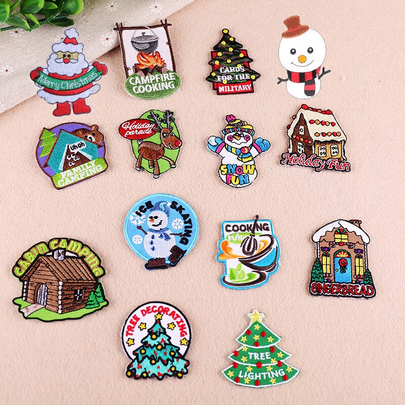 Cartoon Patch Ijzer Op Patches Voor Kleding Streep Kerstmissneeuwman Badges Geborduurd Patches Stickers Op Kleding Diy Applicaties