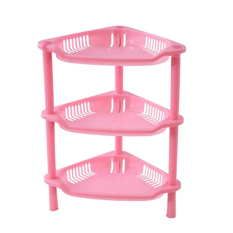 3 Tier Plastic Storage Rack Organizer Shelf Tower Utility Cart Basket For Kitchen Laundry Room Bathroom Office Home: Triangle Pink