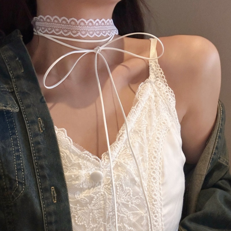 Hvid blonde halskæde, lang bånd, lagdelt kravebenskæde, choker til piger, daglig brug, halsdekorationssmykker