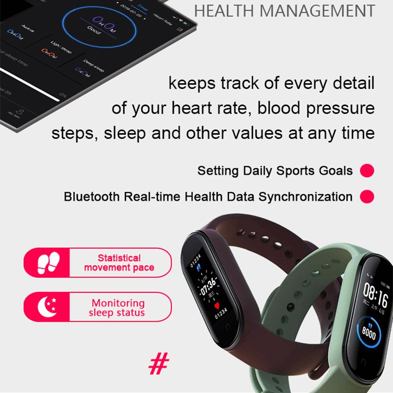 Smart Band M5 Smart Bracelet Blood Pressure Heart Rate Monitor Fitness Tracker Bluetooth M5 Band Men Women