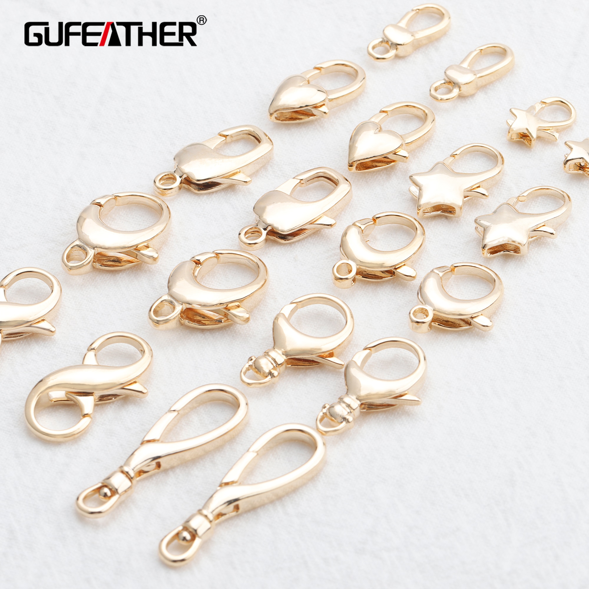 GUFEATHER M824,jewelry accessories,lobster clasp hooks,18k gold plated,0.3 microns,hand made,charms,necklace bracelet,10pcs/lot