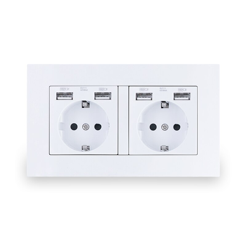 EU Standard Power Socket with USB, Double Outlet, AC 110~250V 16A, 146mm*86mm Wall Electrical Plug Power Socket