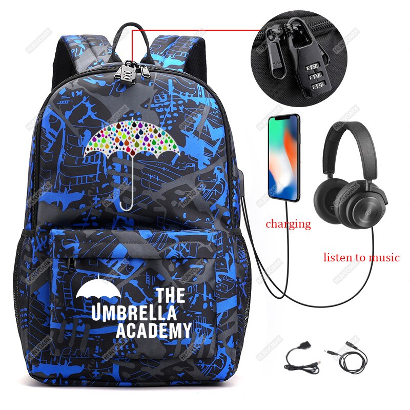 The Umbrella Academy Backpack Students Capacity School Bags For Boy Girl Teenager USB Charge Computer Anti-theft Laptop Mochilas: Purple