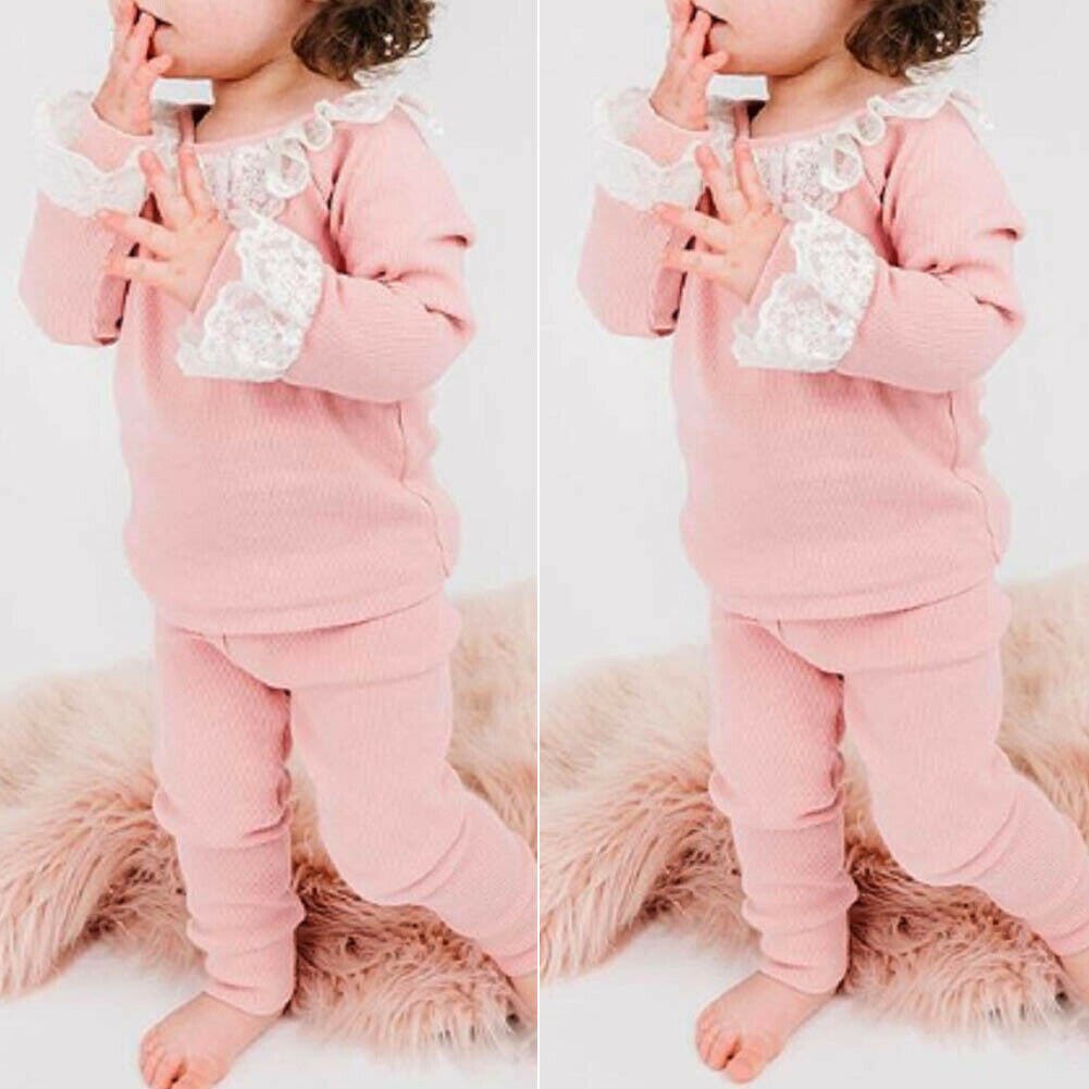 Baby & Kinderen Zoete Roze 2Pcs Kid Baby Meisje Kleding Kant Ruche Top T-shirt Broek Leggings Outfit 12M-5Y herfst Kleding