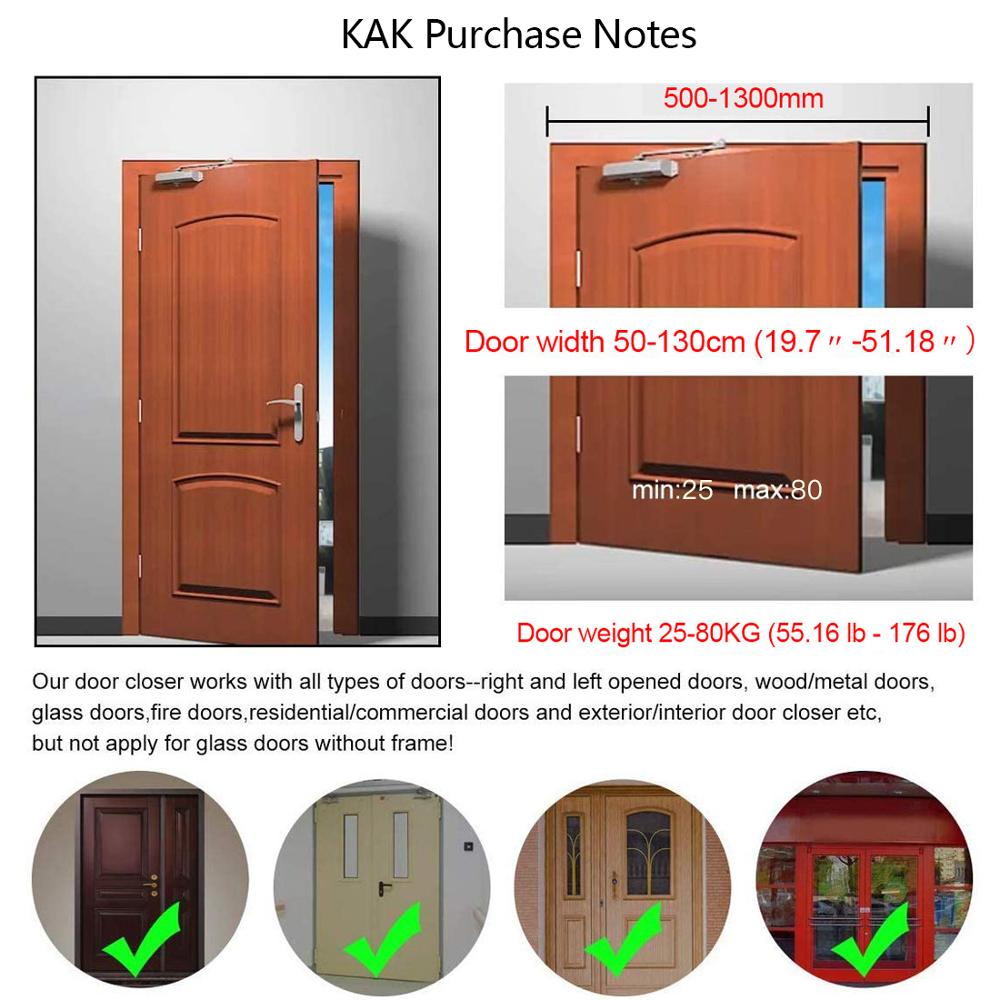 KAK Automatic Door Closer 2 Spring Hydraulic Buffer Adjustable Door Stopper Speed Mute Closing For 25 to 80KG Door Hardware