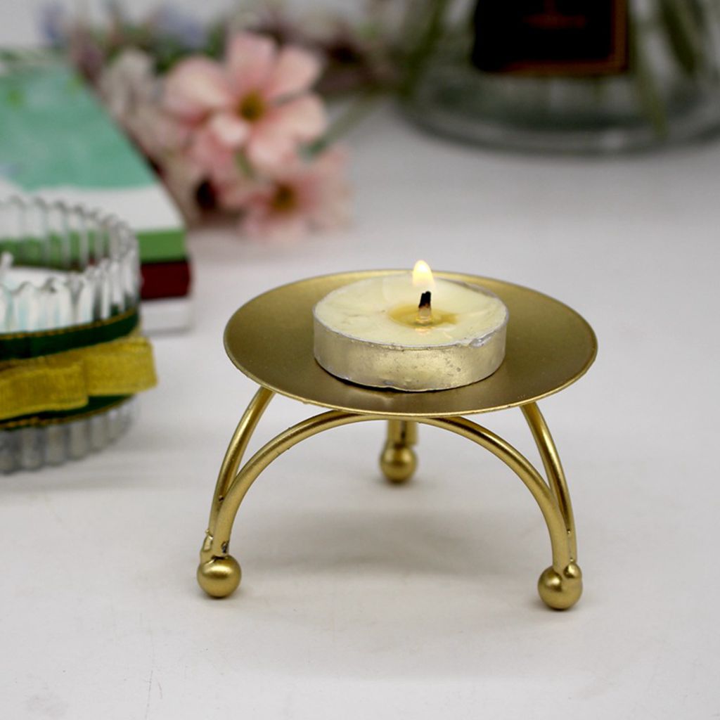 1 Uds plato para vela de hierro dorado geométrico redondo para decoración del hogar de la boda