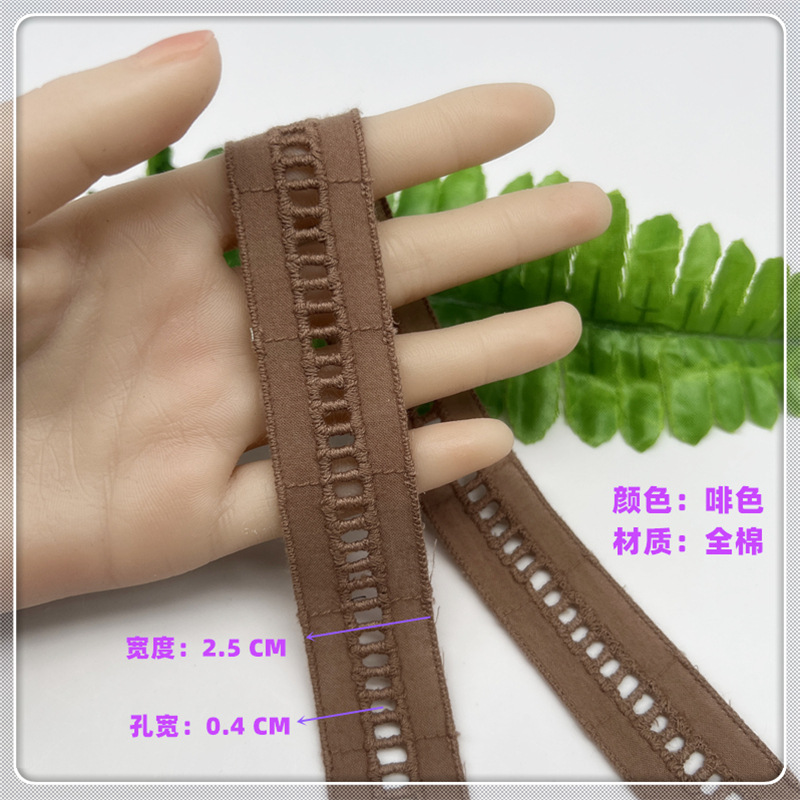 15 yardas 25 mm falda bordada rayas horizontales, atadura hueca de algodón, correa para el cabello, lazo DIY artesanía accesorios artesanales mejoras para el hogar a0475b - 1: Cobre