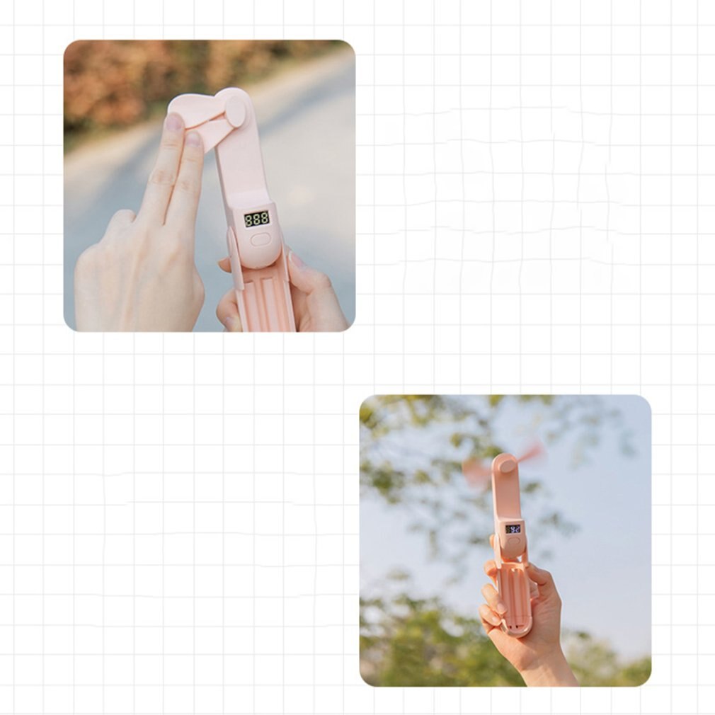 Hand-held folding fan mobile phone holder digital display power charging triple practical fan