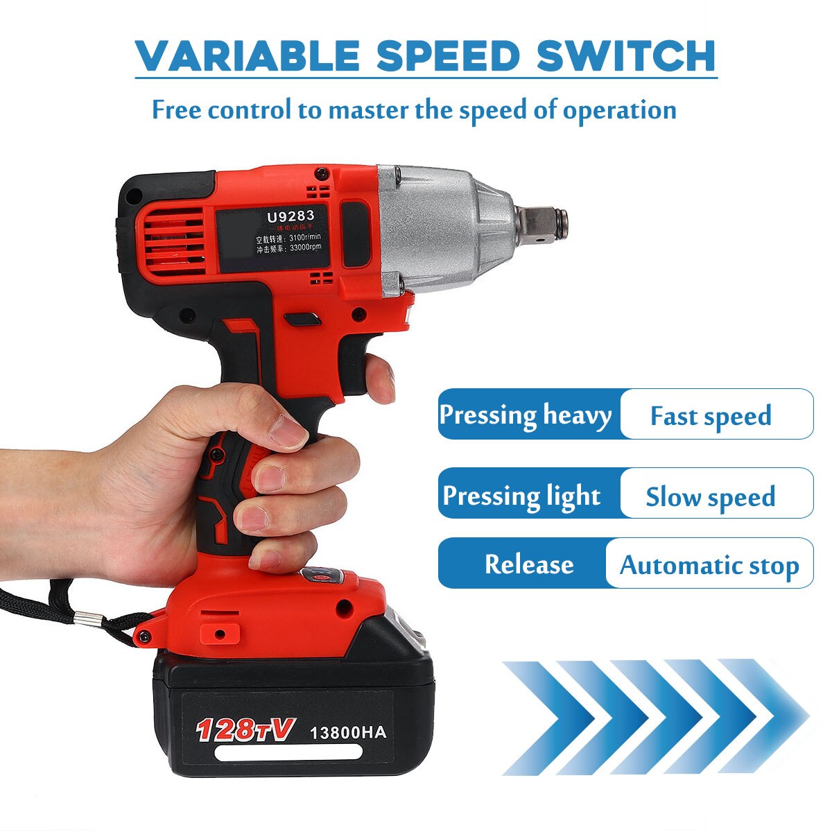 Doersupp 128VF 110-240V 13800mAh Cordless Electric Impact Wrench Electric Wrench Brush with 1x Li-ion Battery Power Tools