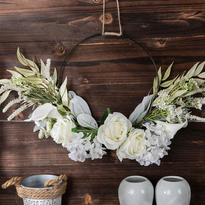 55CM Artificial Rose Ring Wall Hanging Half Ring Home Decoration Flower Wedding Supplies Wall Decoration