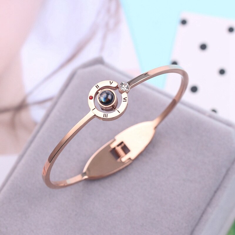 bracelet 100 languages I love you couple bracelet lover jewelry: Rose Gold Color