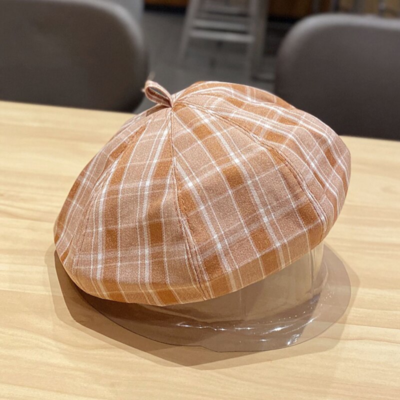 Foux baret plaid kvinder sommer sød nyhedsdreng hat maler koreansk stil fransk hårspænde damer kvindelig justerbar reb: Lyserød
