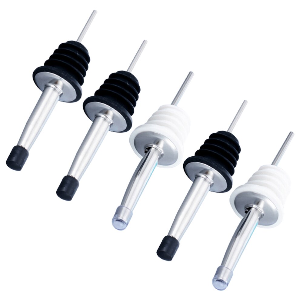 5pcs Stainless Steel Pourer Bottle Stopper Pourer Oil Stopper with Lid for Bar Party Restaurant (Rando