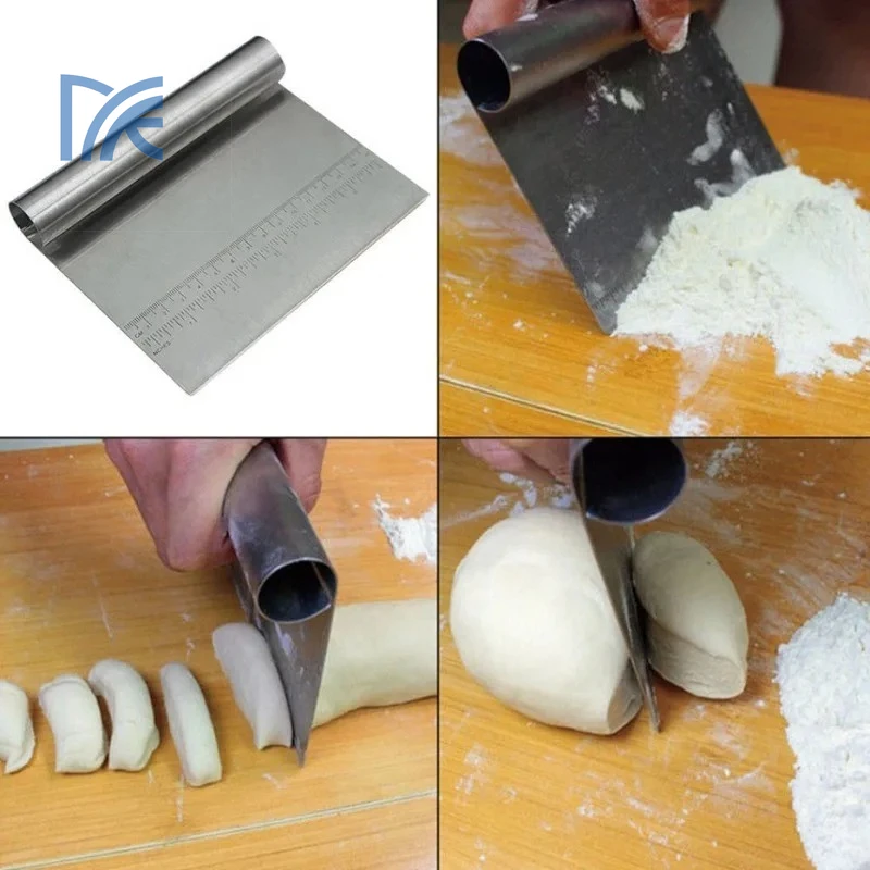 Stainless Steel Pizza Cutter Dough Pastry Scraper with Measuring Scale Multifunctional Cake Bread Separator Scale Knife