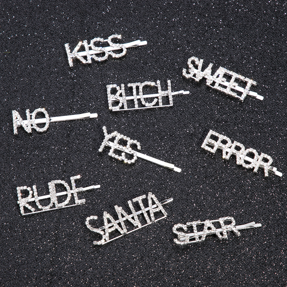 Bling glimmende strass steentjes letter haarspeldjes voor vrouwen zilveren haarspelden kristallen woorden haarspeldjes stylingtool aangepaste haaraccessoires