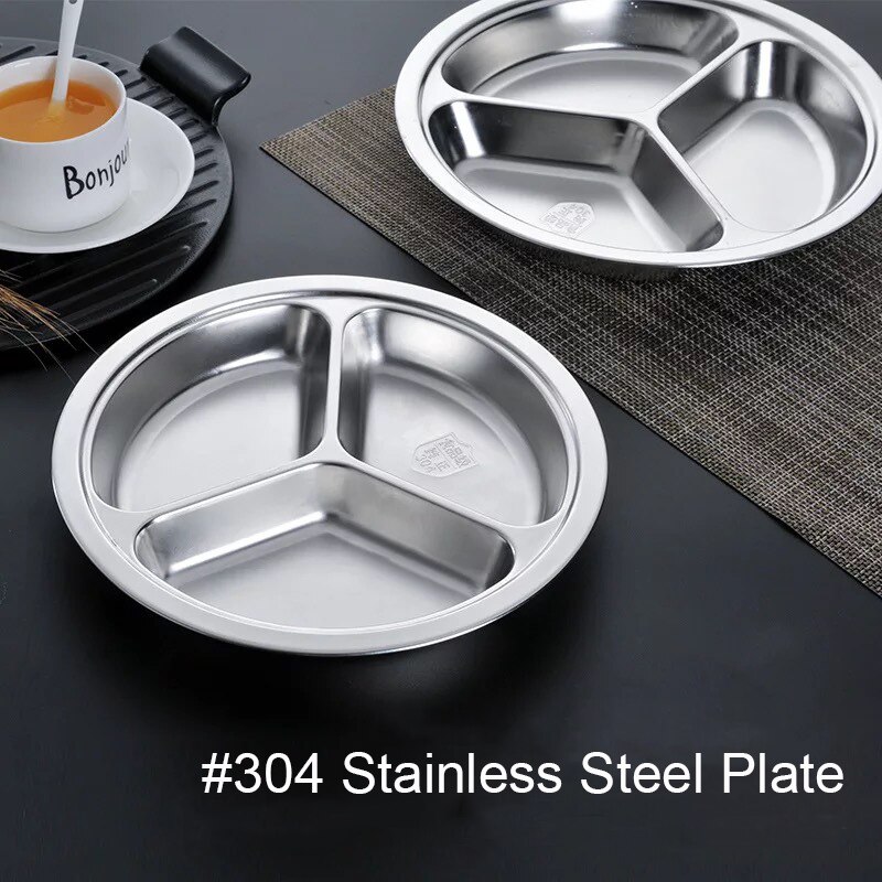 304 Stainless Steel Plate Kindergarten Plate School Adult Dishes Plate Round Shape Dining Restaurant Tray