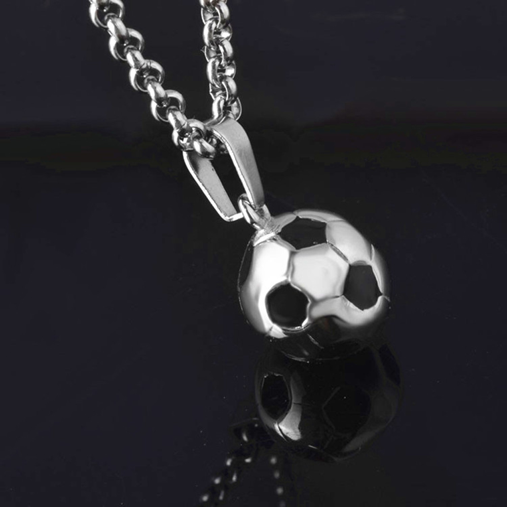 Football Soccer Pendant Necklaces Ball Enamel Jewelry Sporty Gold Stainless Steel Chain soccers fans
