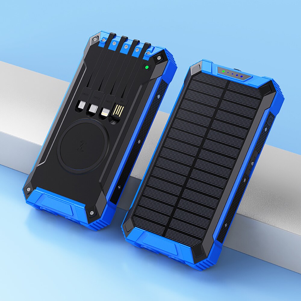 20000mah mobilepower cabo auto-contido energia móvel solar compartilhada universal caso macio telefone móvel neutro sem fio power bank: Azul