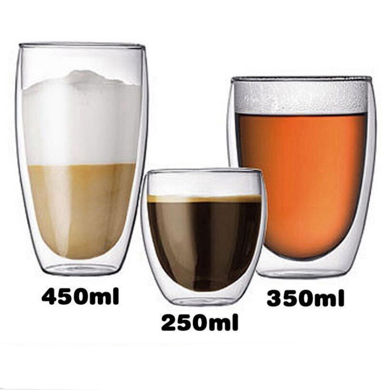 Taza de vidrio de doble capa, vaso de 80ml/150ml/250ml/350ml/450ml, vaso de vidrio de alta resistencia al calor de borosilicato, copa de bebida, vidrio de doble pared, 1 ud.