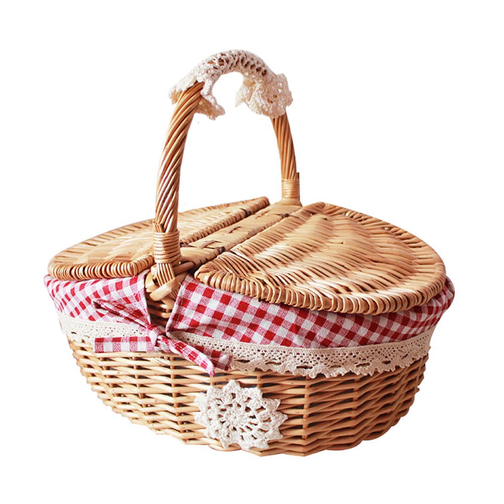 Picknick rieten mand rustieke lege geschenkmand ovale mand 29,9 x 29,06 x 12,91 cm geweven mand met voering