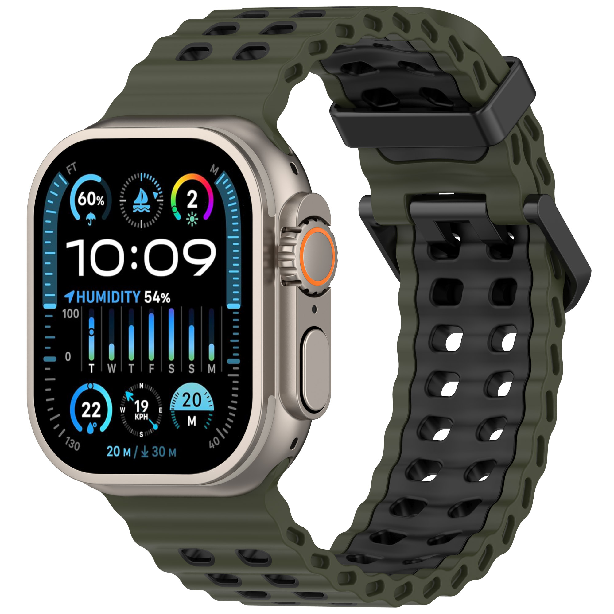 Pulseira esportiva de silicone oceano para apple watch ultra 2 49mm série 10 9 8 7 6 5 4 3 se 46mm 45mm 44mm 42mm pulseira de dois tons: Oliva flak