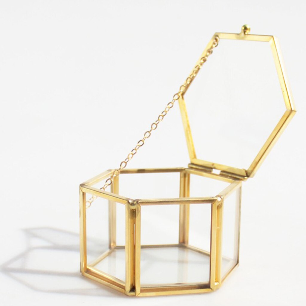 Modern Hexagon Clear Glass Brass Geometric Terrarium Fern Moss Air Plant Display Case Art Home Garden Decor Party Favors