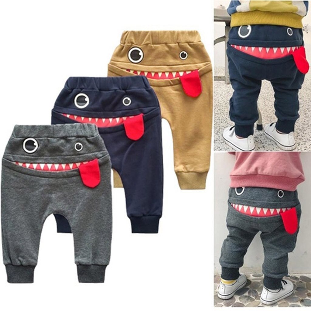 La ropa de los niños pantalones bebés, niños niñas de dibujos animados lindo tiburones lengua pantalones Harem Pantalones ropa