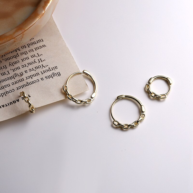 Real 925 Sterling Silver Hollow Chain Pattern Hoop Earrings Minimalist Hoops for Women Girls