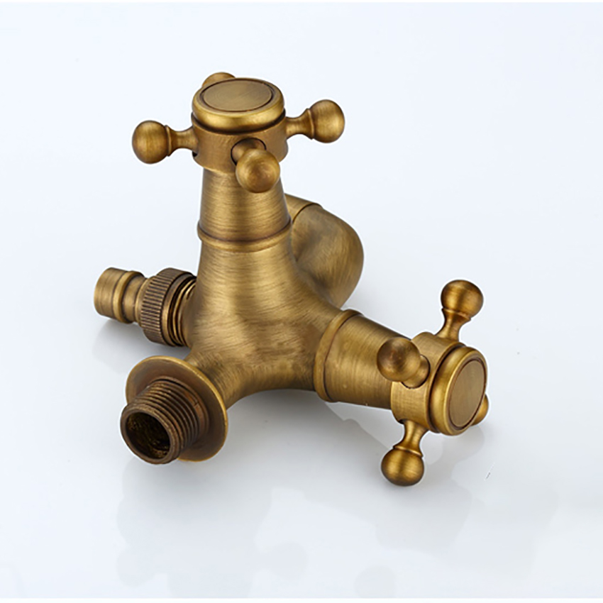 Antique Brass Single Cold Tap Dual Use Washing Machine Faucet G1/2 Wall Mount Double Spouts Decorative Garden Bibcock Faucet