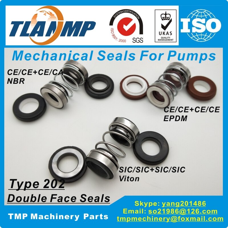 202-20 joints mécaniques Double Face (matériau: CE/CE/EPDM ,CA/CE/NBR, SiC/SiC/Vit) taille de l'arbre 20mm, dimension extérieure du siège 36mm