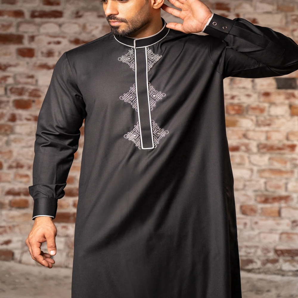 Túnica holgada islámica para hombre, manga larga, cuello levantado, bordado, estilo étnico árabe tradicional, vestidos formales informales para hombre Thobe