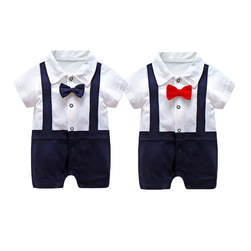 Geboren Baby Jongens Gentleman Rompertjes Zomer Dunne Korte Mouwen Kleding Peuter Baby Vlinderdas Jumpsuit Baby Body Klimmen Pyjama
