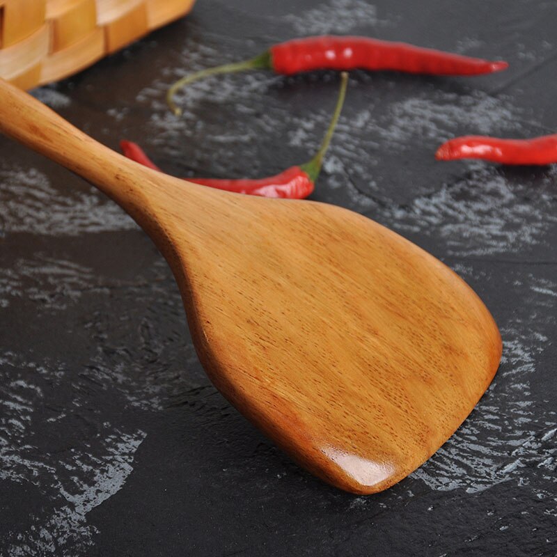 Træskovl spatel wok håndlavet non-stick madlavning værktøj køkken 39 x 9cm