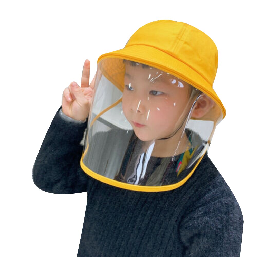 Children Kids Girls Boys Cute Yellow Safety Protective Hats Caps with Clear Saliva-Proof Dust-Proof Sun Visor Full Face Cover