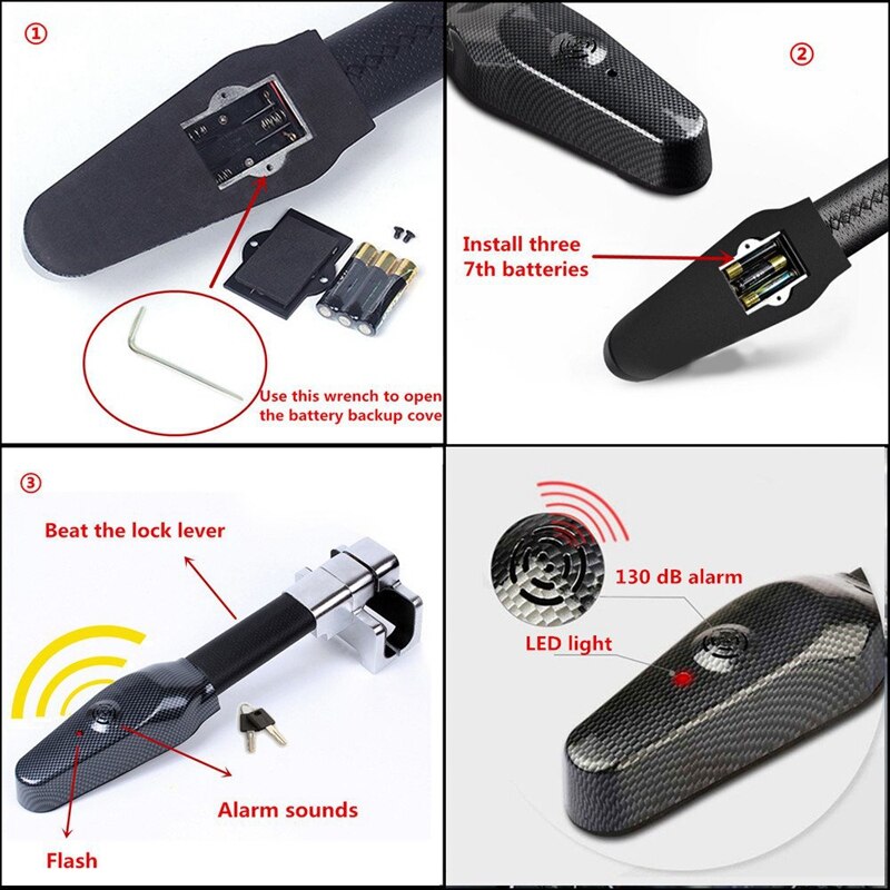Universele Auto Antidiefstal Vergrendeling Auto Stuurwiel Met Sleutels Auto Anti-Diefstal Apparaat Security Alarm T-Lock