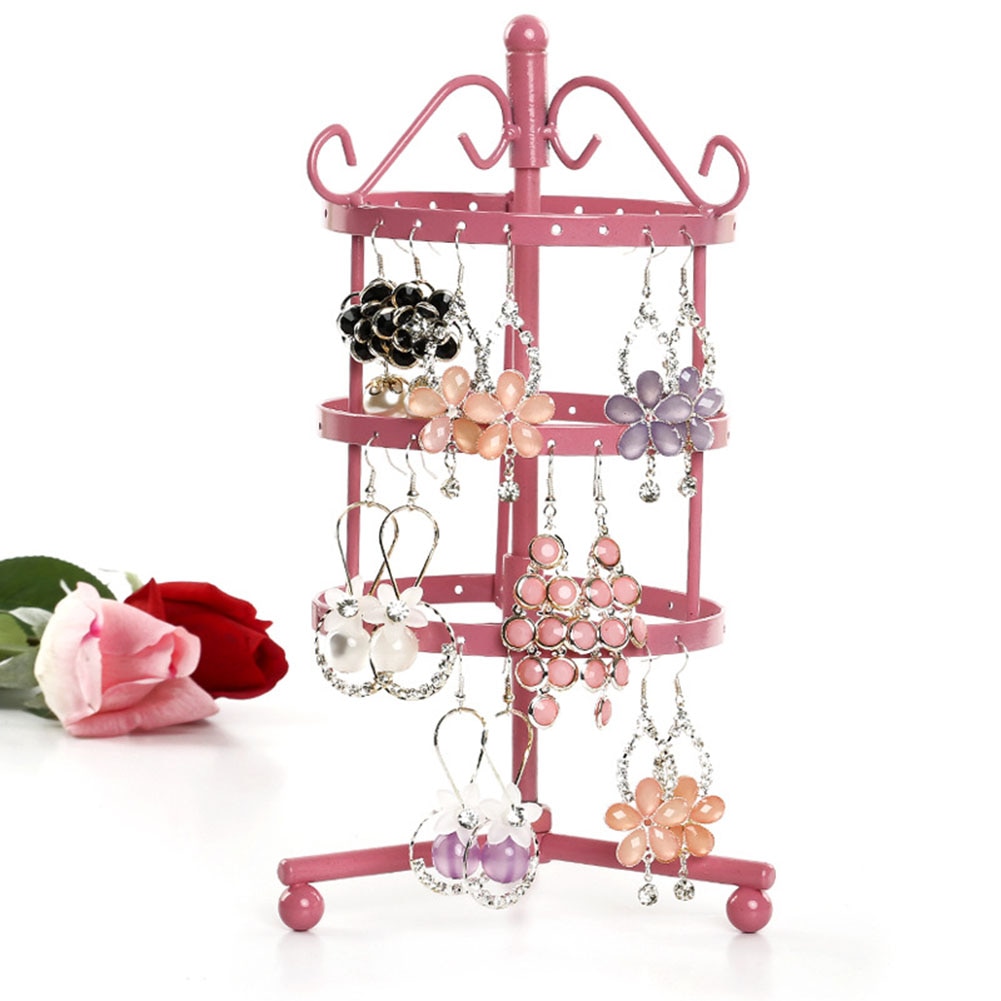 3 Tiers 72 Holes Rotary Round Earrings Display Rack Metal Rotating Jewelry Stand Holder Ear Stud/Necklace Organizer Jewelry Rack