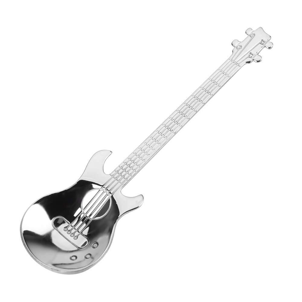 Stainless Steel guitar Spoon Long Handle Home Kitchen Tableware Flatware Ice Cream Dessert Spoons Small Tea Coffee Spoon: Silver