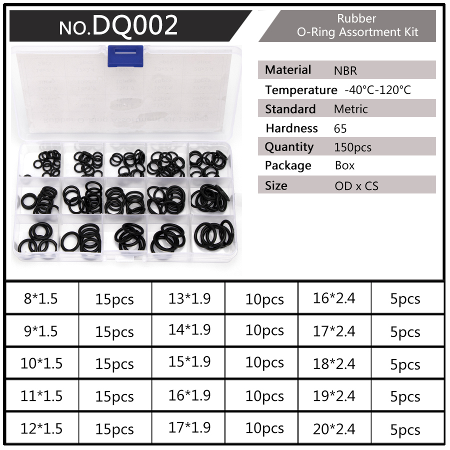PCP DIY NBR Sealing O-rings Durable Gasket Replacements OD 6mm-20mm CS 1.5mm 1.9mm 2.4mm 15 Sizes Rubber Washer 225pcs/SET DQ003: DQ002 x1