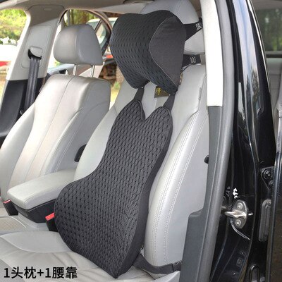 Breathable Car Seat Cushion Memory Foam Headrest Neck Pillow Lumbar Back Support Set Driver and Passenger Headrest Backrest: S2 Mesh Black Set